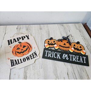 Trick treat pumpkin hanging sign Halloween jack-o'-lantern happy Halloween candy